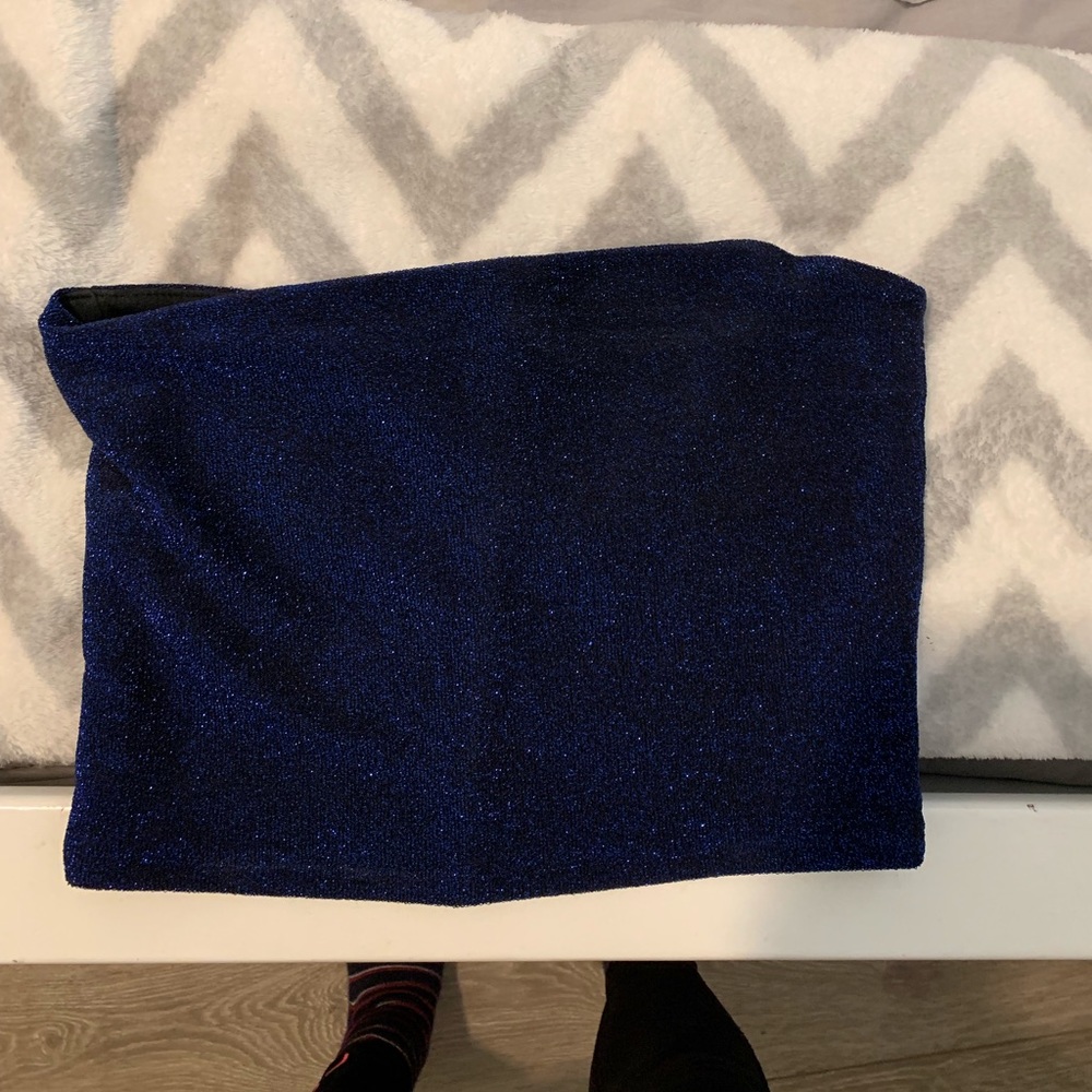 blue glittery tube top
